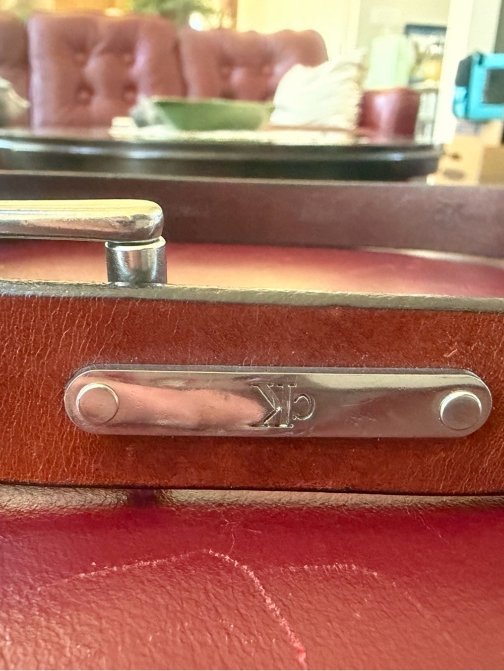 Calvin Klein Brown Leather Key & Card Holder with Silver Accent